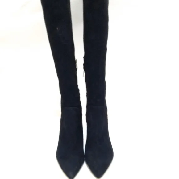 Sam Edelman Black Suede Knee-High Block Heel Boots - Picture 8 of 10